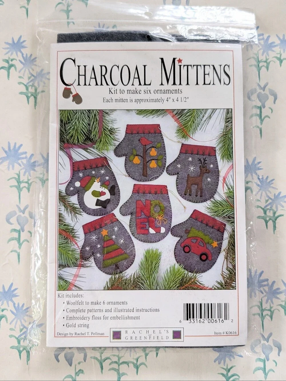 Rachel's of Greenfield Charcoal Mittens Felt Ornament Kit NEW Christmas Wool DIY